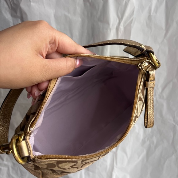 Coach Signature Shoulder Bag - Gold/Khaki/Gold - Picture 10 of 12